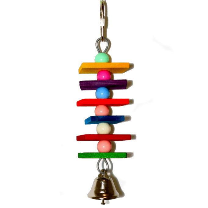 Colourful Wooden Stack & Bell Hanging Toy for Budgies