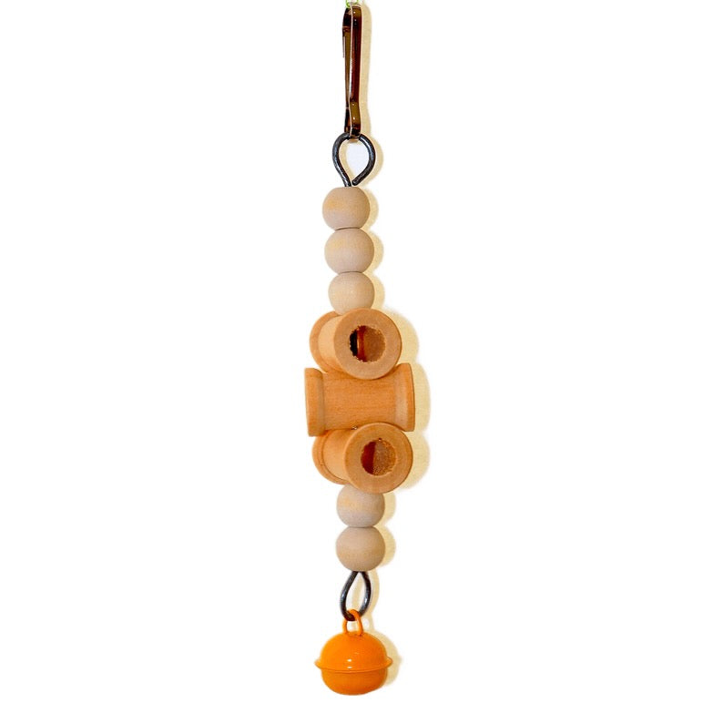 Natural Wooden Chew & Bell Hanging Toy for Budgies