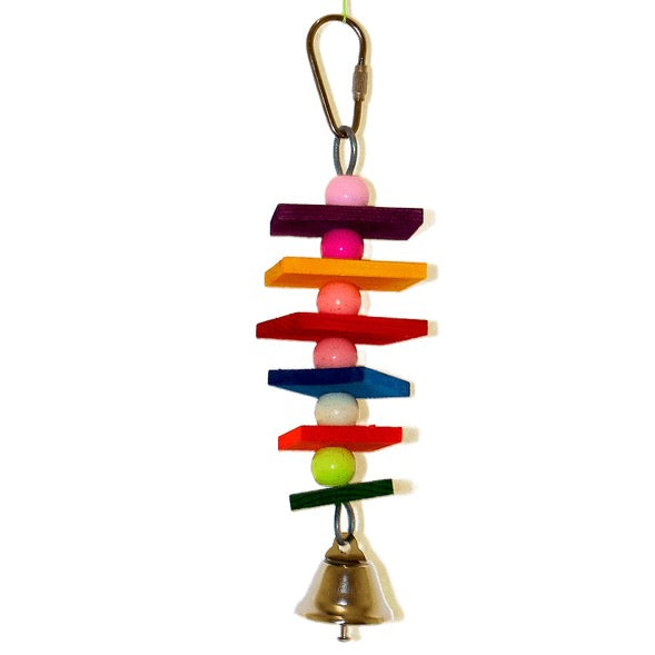Colourful Wooden Slat & Bell Hanging Toy for Budgies