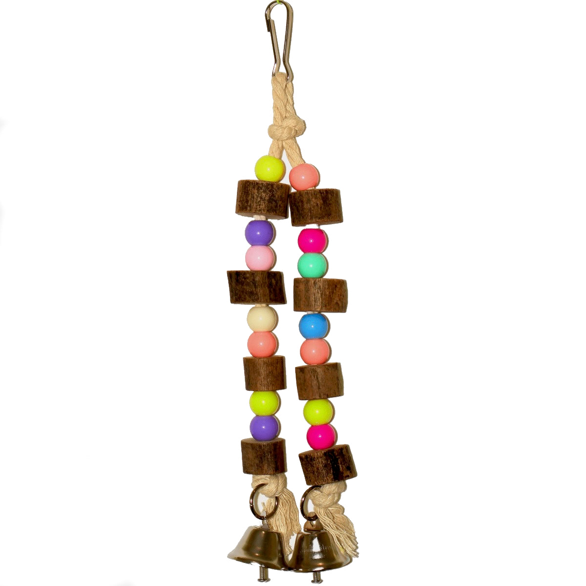 Colourful Wooden & Bead Hanging Toy with Bells for Budgies
