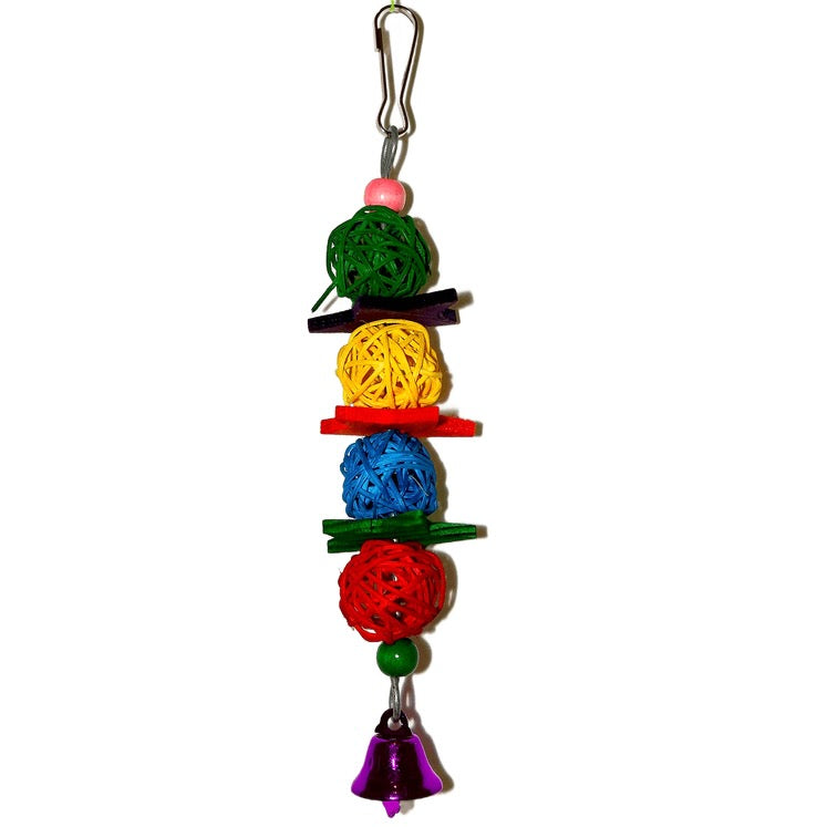 Colourful Rattan Ball & Bell Hanging Toy for Budgies